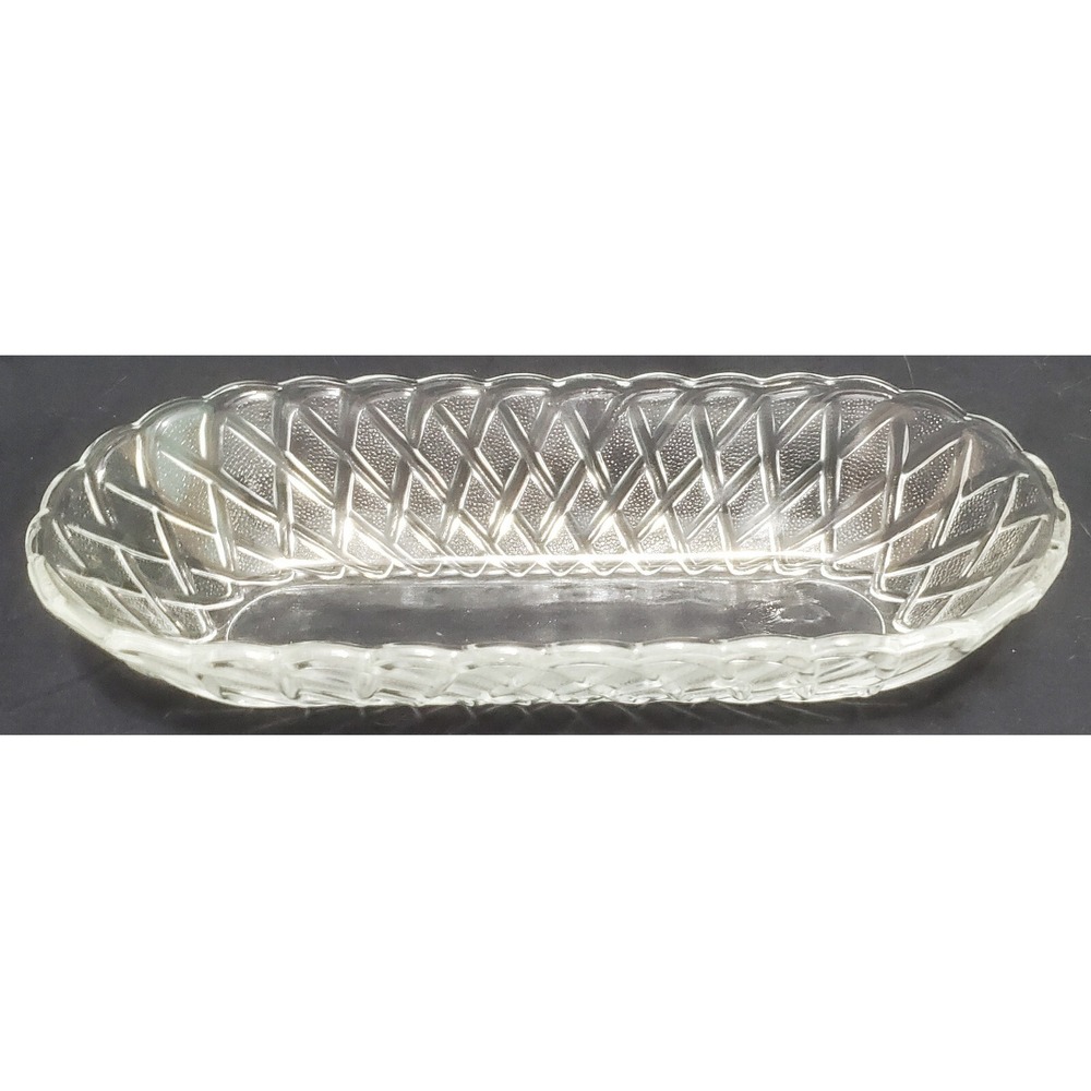 Vintage 1960s Indiana Glass Clear Basket Weave Candy Dish 10"
